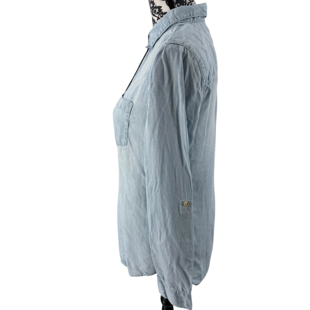 Chico’s 100% Tencel Lyocell Chambray Button Down Shirt Light Blue Soft Denim Top - Picture 6 of 11